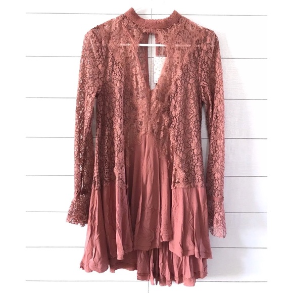 Free People Dusty Mauve Tell Tale Lace Mini Dress - Picture 3 of 8